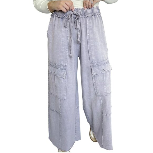 easel Pants - Easel Mineral Wash Wide Leg Lavender Cargo Pant Sz Small NWT